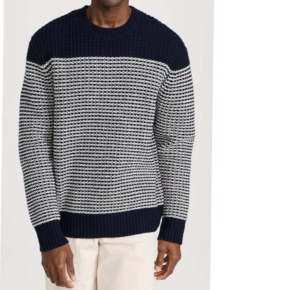 rag & bone Ernie Stripe Crew Sweater men's small‎ 100% wool navy ep